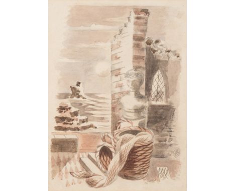 Paul Nash [1889-1946]-
The Garden of Cyrus,
signed with a monogram bottom right,
watercolour and pencil drawing,
21 x 15cm.

