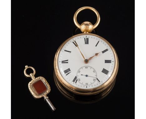 John Ross. A gentleman's 18ct gold key wound open face pocket watch: the circular white enamel dial, 47mm diameter with Roman