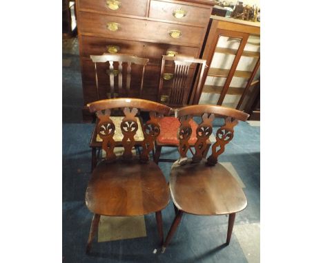 A Pair of Ercol Dining Chairs and Two Edwardian Side Chairs. 
