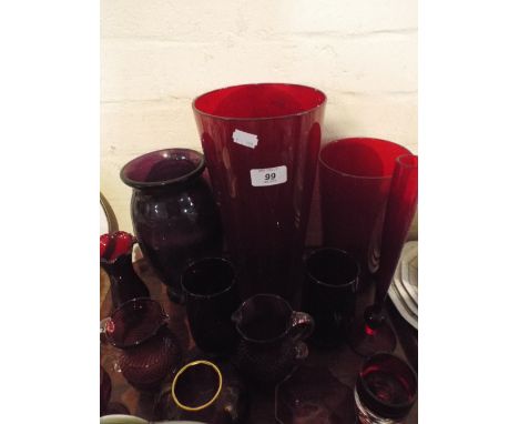 A Tray of Ruby Glasswares to Include Vases Jugs Etc.
