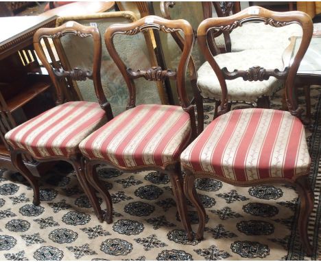 Three Victorian rosewood balloon back chairs and a firescreen (4) Condition Report: Available upon request