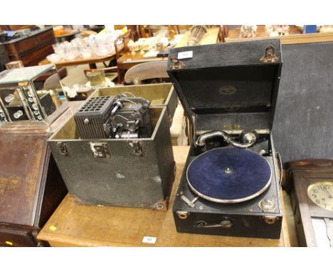 A Columbia table top gramophone and a projector with carrying case 