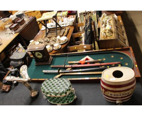 A mahogany table top Bagatelle fold over board 