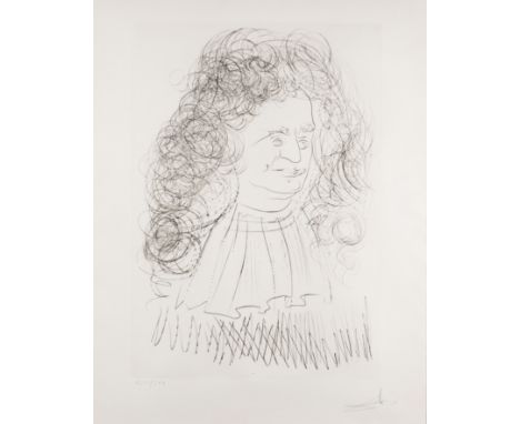 •AFTER SALVADOR DALI (1904-1989) PORTRAIT OF LA FONTAINE signed l.r. etching 56 cm by 40 cm; 22 in by 15 3/4 in