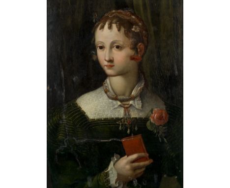 SCHOOL OF PARMA (16TH CENTURY) PORTRAIT OF A GIRL WITH A RED BOOK oil on canvas 56 cm by 41 cm; 22 in by 16 in