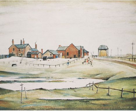•LAURENCE STEPHEN LOWRY, R.A. R.B.A. (1887-1976) LANDSCAPE WITH FARM BUILDINGS signed in pencil l.r.: L.S. Lowry offset litho
