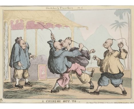WILLIAM HEATH (1795-1840) A CHINESE SET-TO from Sketches by Travellers (Plate 6) hand-coloured etching 25 cm by 35 cm; 9 3/4 