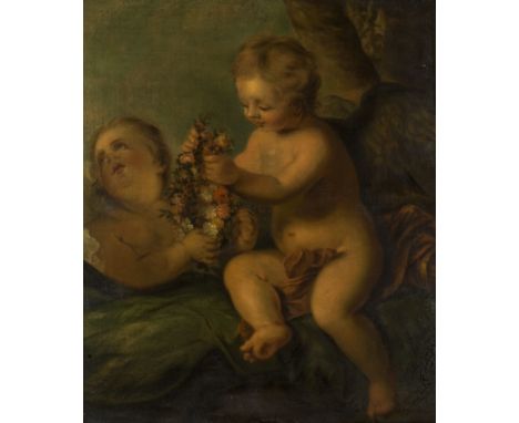 AFTER JEAN-MARC NATTIER (1685-1766) PUTTI WITH A FLORAL GARLAND oil on canvas 76 cm by 63 cm; 30 in by 25 in Provenance The E