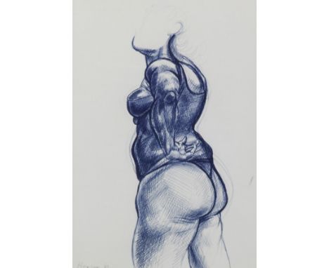 PETER HOWSON (B. 1958) FEMALE FIGURE signed and dated l.l.: Howson/87 pen and blue ink 29 cm by 20.5 cm; 11 1/2 in by 8 in Pr