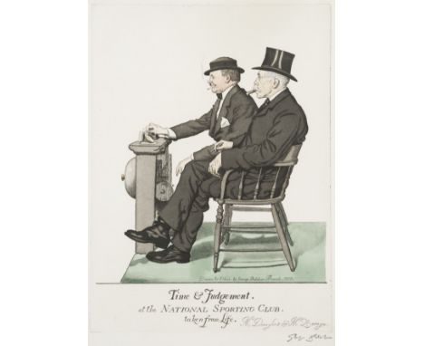 •GEORGE BELCHER, R.A. (1875-1947) TIME AND JUDGEMENT AT THE NATIONAL SPORTING CLUB signed in pencil l.r. George Belcher colou