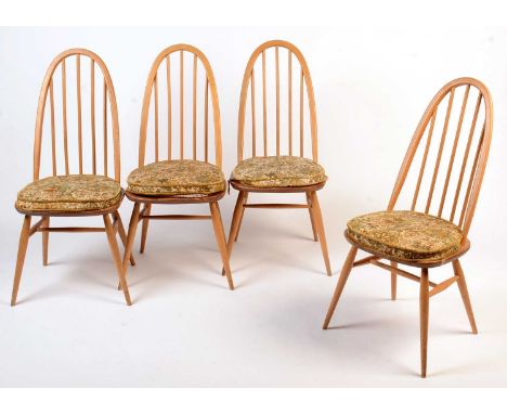 Ercol: a set of four light beech and elm 'Quaker Windsor' chairs, Model 365.