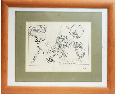 Antoni Sulek (1951- 1988) - Abstract Line Drawing, signed and dated 78, dated 1978 verso, pen and ink, 25 x 32cms, in wooden 