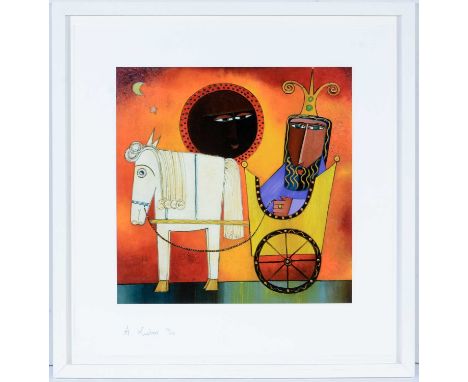 Andrzej Kuhn (1929-2014) - "King's Chariot" 2009, signed, mixed media print, limited edition 26/250, 40 x 40cms, in white fra