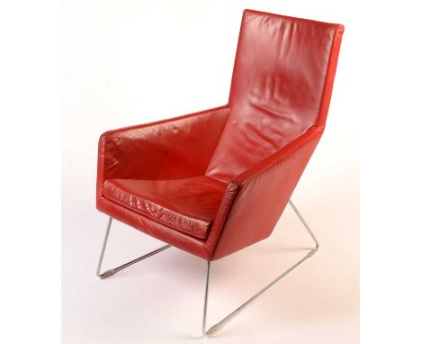 Gerrard Van Den Berg for Label: a 'Don' chair in red leather with chrome-plated frame, 97 x 74cms.