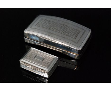 A George III hallmarked silver snuff box of shaped rectangular outline with geometric engine turned decoration, monogrammed, 