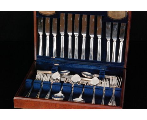 A later 20th Century cased silver plated part canteen of  Harley Elegance pattern cutlery for eight place settings, one fork 