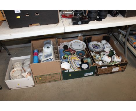 Four boxes containing various sundry items to include Poole tea ware, figurines etc.  