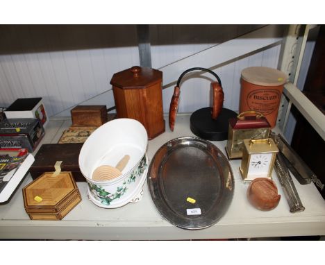 A Keswick School of International Arts silver plated tray, a Henry Watson Pottery biscuit jar; a Horticultural Society 'Engli