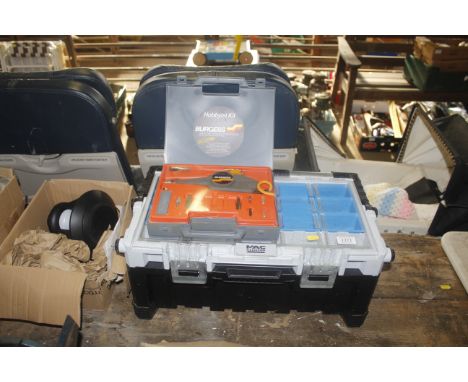 A Burgess engraving tool and Mac Allister tool box