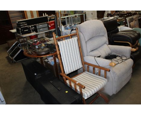 An oak and upholstered rocking chair AF and a standard lamp