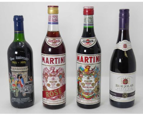 Mixed lot to include Martini Rossi, two bottles; Dow's NV port, one bottle; Black Tower white wine, one bottle; Mirage extra 