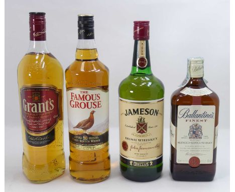 Grants blended Scotch whisky, 100cl, 40%, one bottle; Ballantine's finest blended Scotch whisky, 70cl, 40%, one bottle; Manch