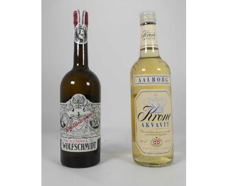Aalborg Krone Aquavit 70cl, 40%, one bottle; and Wolfschmidt Kummel Liqueur, 57cl, 39%, circa 1970s, one bottle (2)