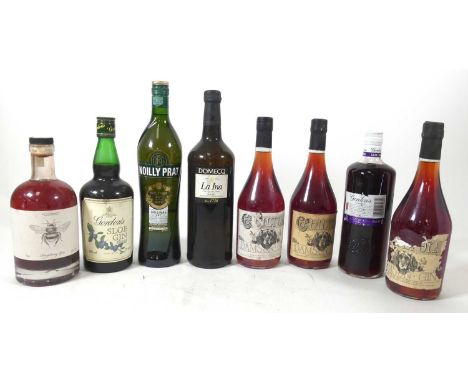 Mixed lot to include Domecq la Ina sherry, one bottle; Slamseys raspberry gin, 70cl, 23%, one bottle; Gordon's sloe gin, 70cl