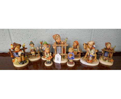 A selection of Goebel figurines with playtime theme after sister Marie Hummel's drawings. All polychrome decorated with matt 