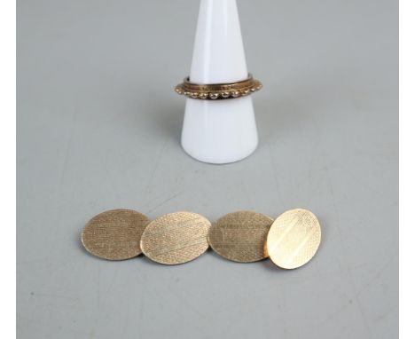 Pair of 12ct gold back and front cufflinks together with 9ct gold seed pearl mourning pendant A/F