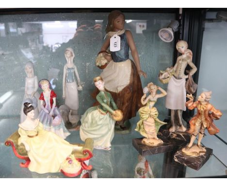 Collection of lady figurines to include Nao, LLadro, Royal Doulton etc 