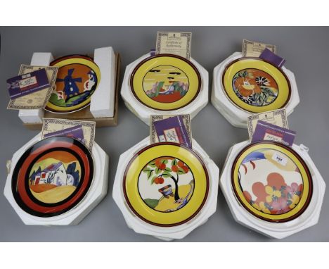 Distinctively different set of 6 Clarice Cliff plates by Wedgwood 