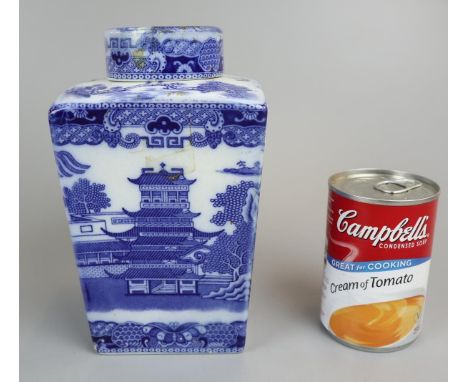 Antique blue and white porcelain tea caddy - Ringtons lid A/F 
