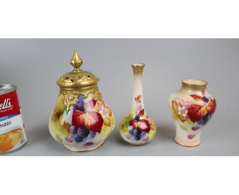 3 pieces of hand painted Royal Worcester signed K Blake