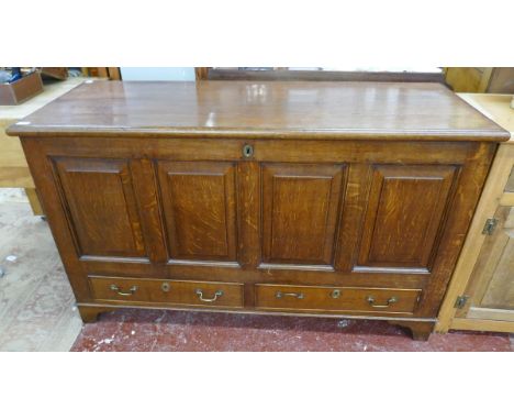 Large antique oak mule chest with original candle box and drawers to interior - Approx W: 145cm D: 56cm H: 88cm 