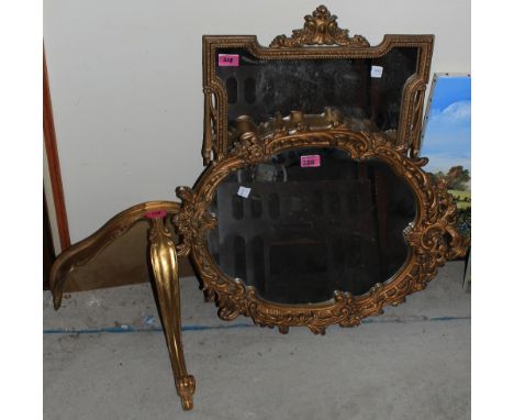 	Two gilt framed mirrors and a gilt console table