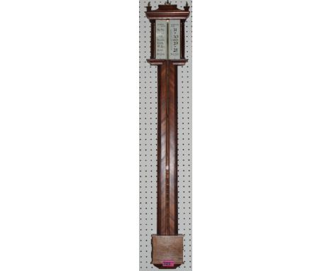 A mahogany stick barometer, the glazed paper dial signed Dominic Manticha, London. 37" high