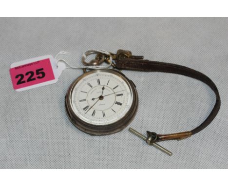 A silver key wound watch, the enamel dial with sweep seconds. 47" diam. Running