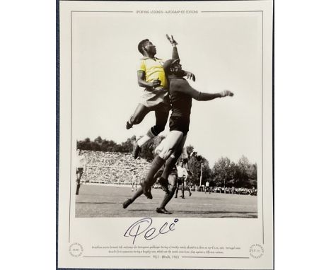 Football Pele signed 20x16 colourised print Sporting Legends print picture in action for Brazil against Portugal in Lisbon 19