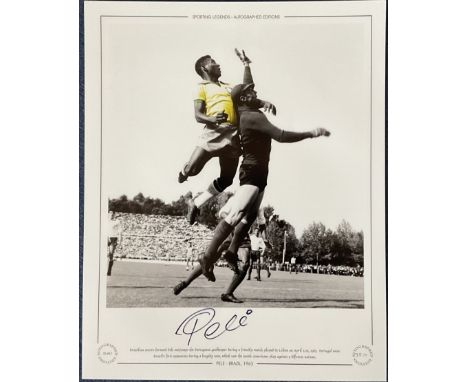 Football Pele signed 20x16 colourised print Sporting Legends print picture in action for Brazil against Portugal in Lisbon 19