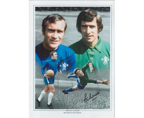 Football Ron Harris and Peter Bonetti Chelsea Legends signed 16x12 colourised montage print. Good Condition. All autographs c