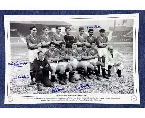 Football, Manchester United multi signed 12x18 black and white photograph pictured for the first time since the Munich air di