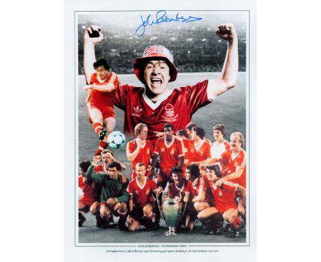 Football John Robertson signed 16x12 Nottingham Forest 1980 European Cup Winners montage print. Good Condition. All autograph