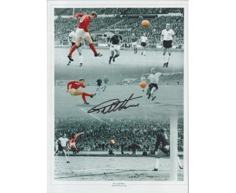 Football Sir Geoff Hurst signed 16x12 1966 World Cup Final colourised montage print. Good Condition. All autographs come with