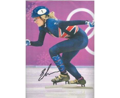 Winter Olympics Elise Christie signed 12x8 colour photo. Elise Christie (born 13 August 1990) is a British former short track