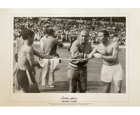 Football George Cohen signed 20x14 black and white print pictured the iconic moment Sir Alf Ramsey preventing George Cohen fr