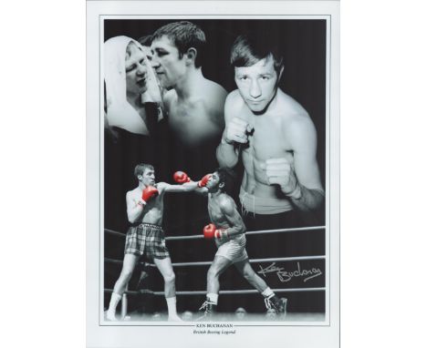 Boxing Ken Buchanan signed 16x12 colourised montage print . Good Condition. All autographs come with a Certificate of Authent