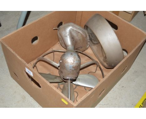 A Vintage fan and a plastic cased Retro wall clock