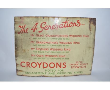 An enamel advertising sign for "Croydons of Ipswich", 30ins x 40ins approx.