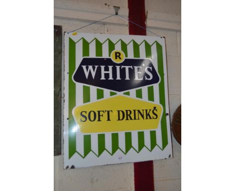 An enamel advertising sign for "R. Whites Soft Drinks", 25ins x 20.5ins Approx.